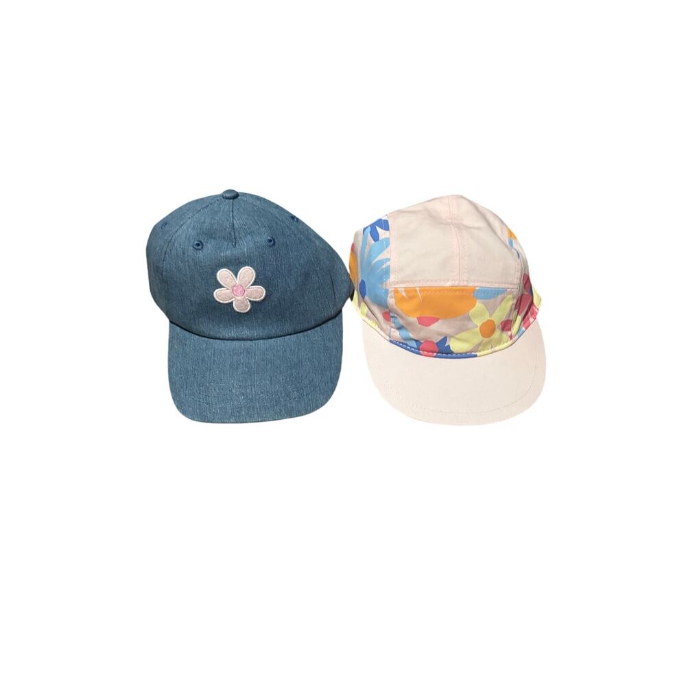 Carters 4-7 girls baseball hats pony tail hole adjustable pink & denim chambray